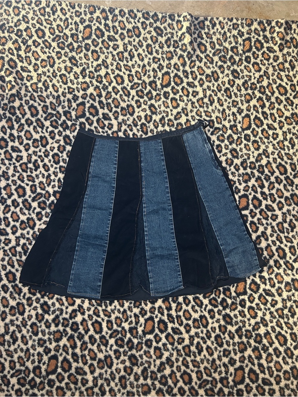Acorn Black and Blue Paneled Midi Skirt